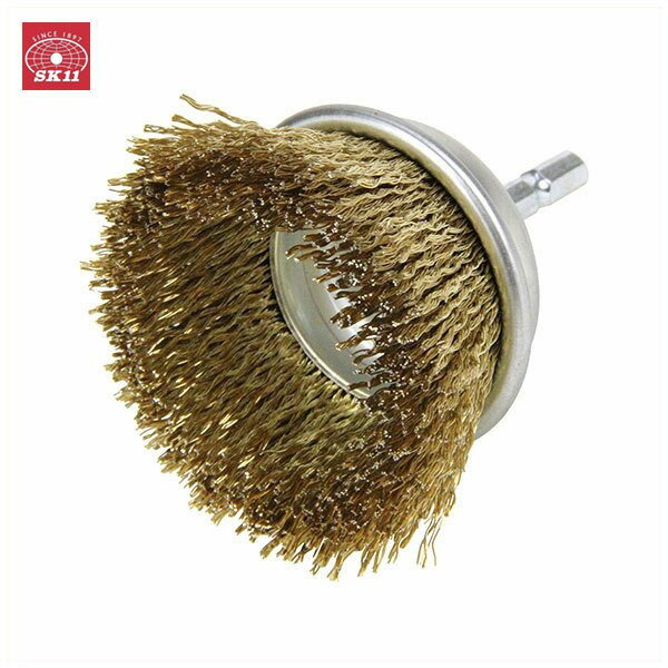 SK11 六角軸ワイヤーカップブラシ 65mm サビ落とし 塗装はがし バリ取り 汚れ落とし 電動ドリルアタッチメント 軸付