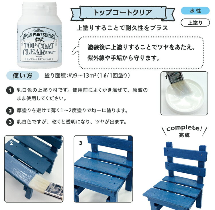 ターナー ミルクペイント トップコートクリア UVカット 水性 上塗り 450ml[アンティーク おしゃれ DIY女子 室内 家具 外壁 塗料]