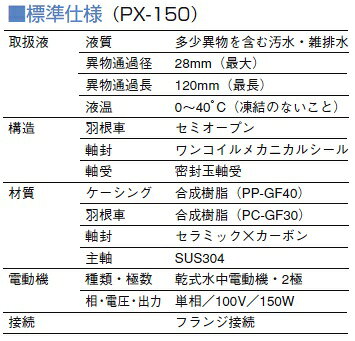 テラダ 水中ポンプ 小型 100V 汚物用 排水ポンプ PX-150 150W 40mm 50HZ 60HZ 汚水...