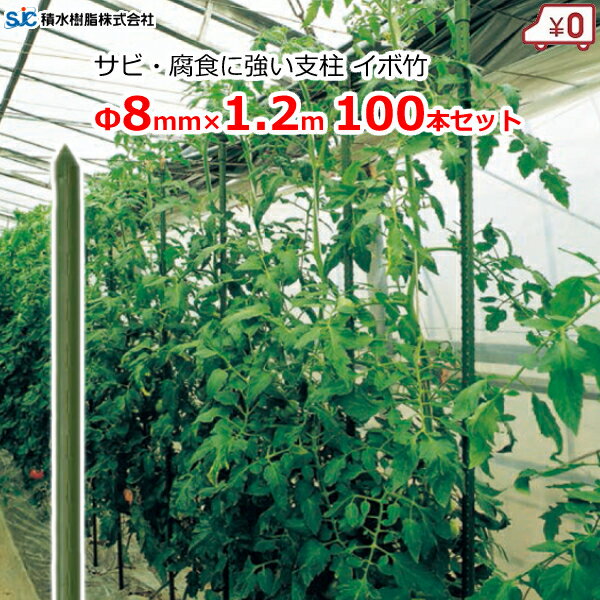 セキスイ イボ竹 支柱 イボ付き 8mm×長さ1.2m 100本セット 園芸支柱 ポール 誘引 露地栽培 ビニールハウス ハウス資材 耐候性 畑 農業 園芸 資材 積水樹脂