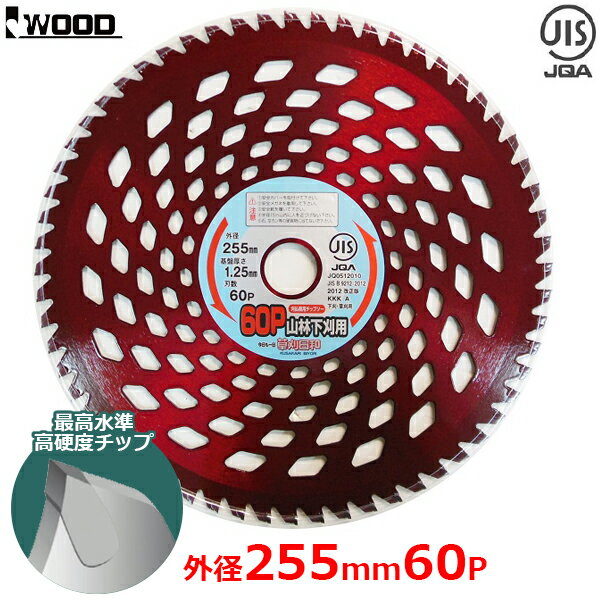 IWOOD 草刈日和 チップソー 山林下刈用 255mm×60P 外径255mm 下刈り用 替刃 替え刃 軽量 長寿命 JISマーク認証 刈払い機 草刈り機 草刈り 部品 パーツ