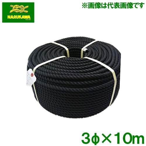 Rakuten - 生川 クレモナロープ 黒 3mm×10m ビニロンロープ カラーロープ 三打ち 多用途 トラック 荷縛り キャンプ テント 遊具 命綱 祭礼