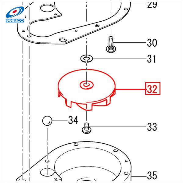 ツルミポンプ PU型水中ポンプ用 羽根車 40PU2.15S/40PUA2.15S/40PUW2.15S/32PN2.15S/32PNA2.15S/32PNW2.15S インペラ 鶴見ポンプ 交換部品 部材 パーツ 