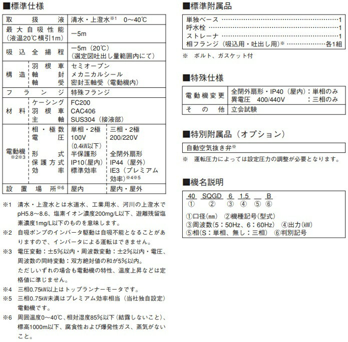 エバラポンプ 自吸式ポンプ 50SQFD5.75C 50HZ/200V 給水ポンプ 排水ポンプ 自吸ポンプ 2