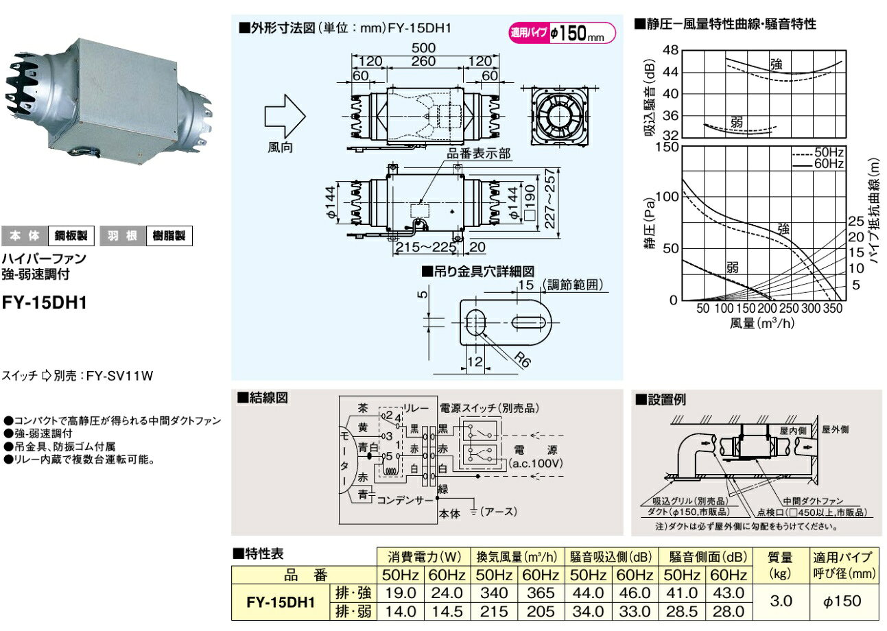 パナソニック 中間ダクトファン FY-15DH1 低消費電力/ハイパーファン 換気扇