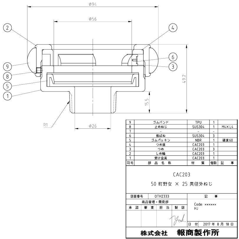 報商製作所 町野式カップリング 異径 50A町野女×25A異径外ネジ カップリング継手 ...