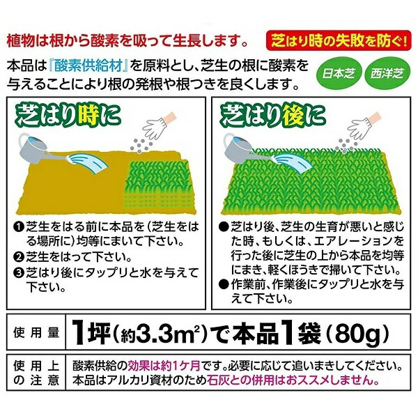 自然応用科学 土壌改良材 まくだけで芝の根はりを良くする 芝 芝生 酸素供給剤 80g 約1坪分 発根促進 エアレーション 土壌改良 根腐れ防止 日本芝 西洋芝 ゴルフ場 庭 ガーデニング