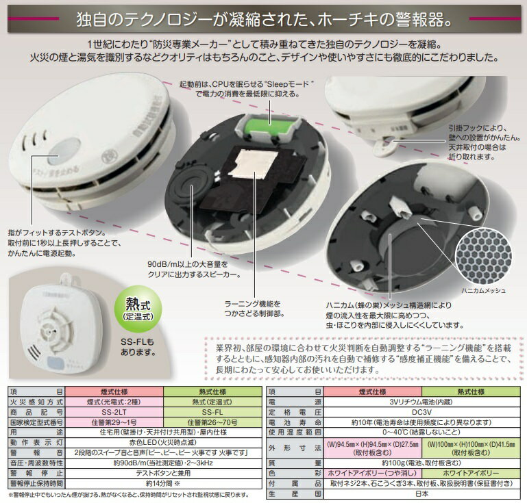 ホーチキ 住宅用 火災報知器 煙式 SS-2LT-10HCC 3台セット ブザー＋音声タイプ 火災警報器 火災報知設備 煙感知器 火事