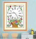 【10%OFFまとめ買いクーポン 対象商品】クロスステッチ フラワー 時計 花 手芸キット 初心者向け やり方簡単 布地図柄印刷 手芸 居間 寝室 装飾 ステッ...