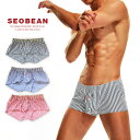 SEOBEAN セビン ストライプ ローライズ トランクス 067 前開き ボタン スーパーローライズ ショートトランクス M-XL メンズ 下着 パンツ ショ...