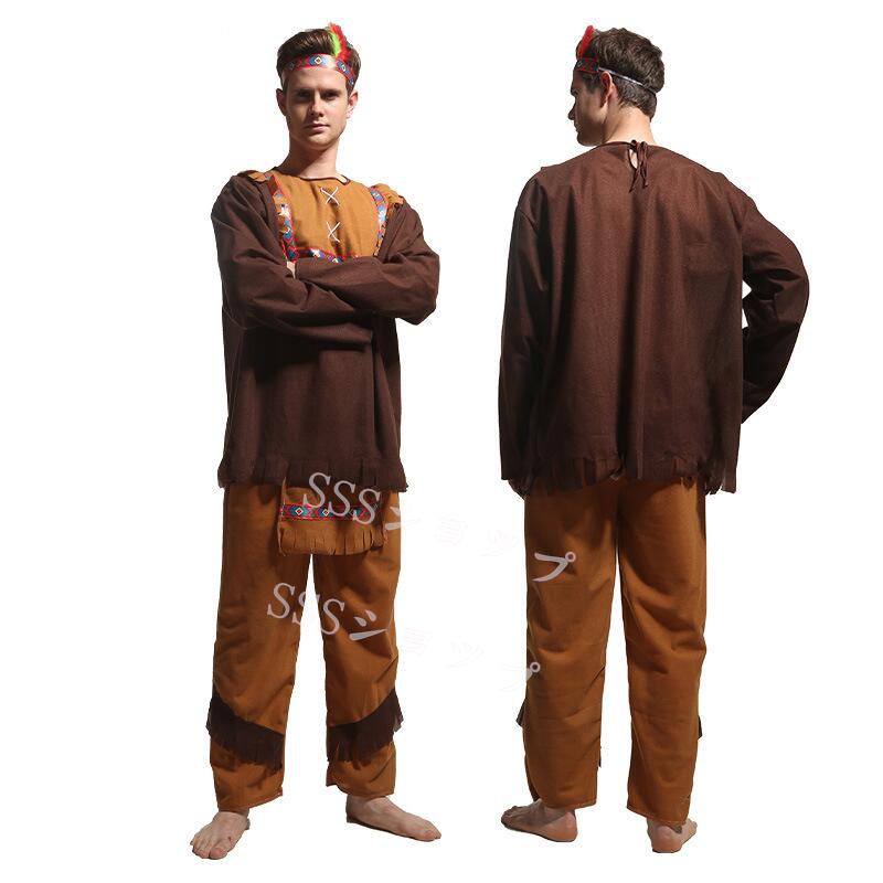 インディアンガールズ ハロウイン衣装 アボリジン インディアン 原始人 野人 コスチューム 3点セット コスプレ衣装 レディース 民族衣装 仮装 勇士 パーティ...