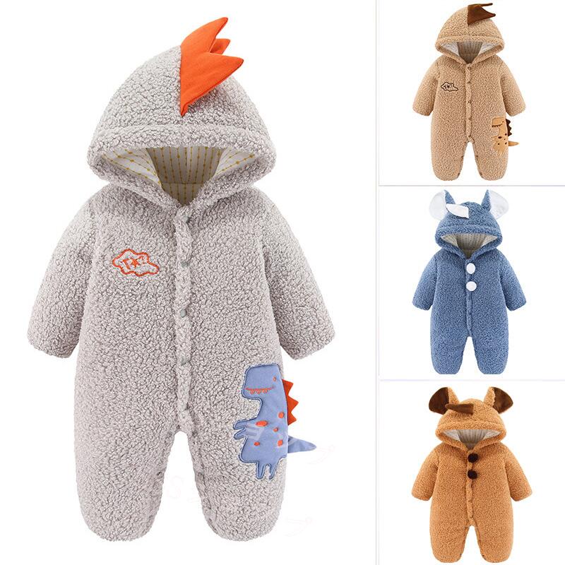 Rakuten - ベビー ロンパース カバーオール ジャンプスーツ 恐竜 着ぐるみ パジャマ 子供服 ベビー 赤ちゃん ロンパース もこもこ ボア あったか 男の子 女の子 秋冬 長袖 防寒 新生児 ベビー服 ハロウィン 衣装 仮装 コスプレ 裏起毛 プレゼント 百日祝い 妊婦 出産祝い 59-90cm