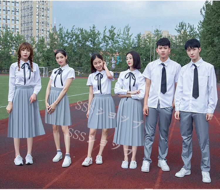 制服 男 女子高生 高校生 ズボン/スカート 半袖 シャツ（リボン）ネクタイ 3点セット 　JK コスプレ セーラー服 コスチューム コスプレ 衣装 学生 スクール ギャル ファッション レディース チエック柄　ギャル服 制服3点セット JK制服 ズボン/プリーツスカート XS-5XL