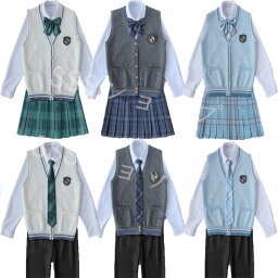 jk 制服 5点セット ニットベスト　制服 リボン　チェック柄 プリーツスカート　女子 スカートセット 男子ズボンセット 入学 高校 中学 学生服　なんちゃって制服 女子高生スカート レディース 制服 セット 男子制服セット カップルセットXS-4XL