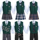 jk 制服 5点セット ニットベスト 制服 リボン チェック柄 プリーツスカート 女子 スカートセット 男子ズボンセット 入学 高校 中学 学生服 なんちゃって...