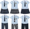 制服 男 女子高生 高校生 ズボン/スカート 半袖シャツ ネクタイ ワッペン 4点セット JK コスプレ セーラー服 コスチューム コスプレ 衣装 学生 スク...