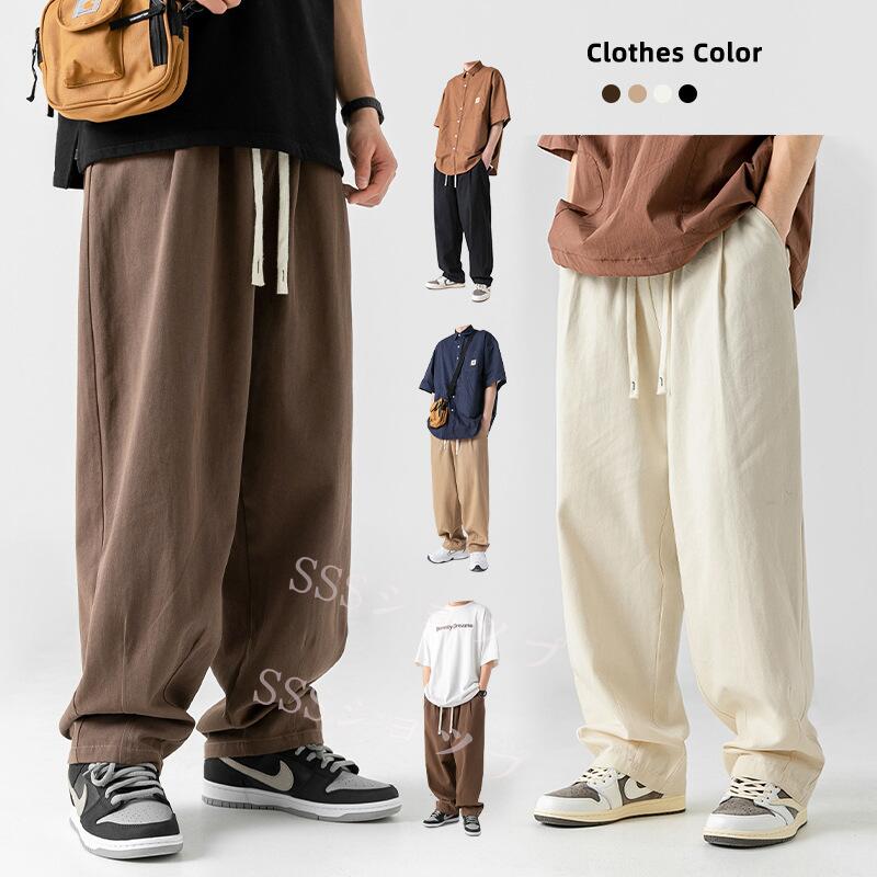 ワイドパンツ メンズ ズボン 夏服 ロングパンツ メンズ スラックス 無地 調整紐 大きいサイズ サルエルパンツ ゆったり ボトムス ストレートパンツ おしゃれ 快適 ウエストゴム オールシーズン 春 夏 秋 冬【送料無料】