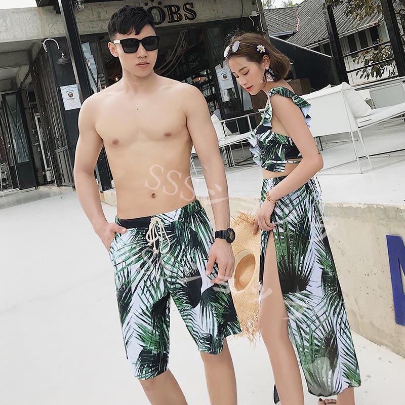 水着 カップル水着メンズ レディース水着 タンキニ 小胸 カップルお揃い ビーチ水着/M/L/XL ビーチパンツ ワイヤーあり 4点セット　ビキニ3点セット+メンズパンツ ペア水着 短パン ママ 水着 体型カバー ビーチパンツ 旅行 まとめ買いでお得！