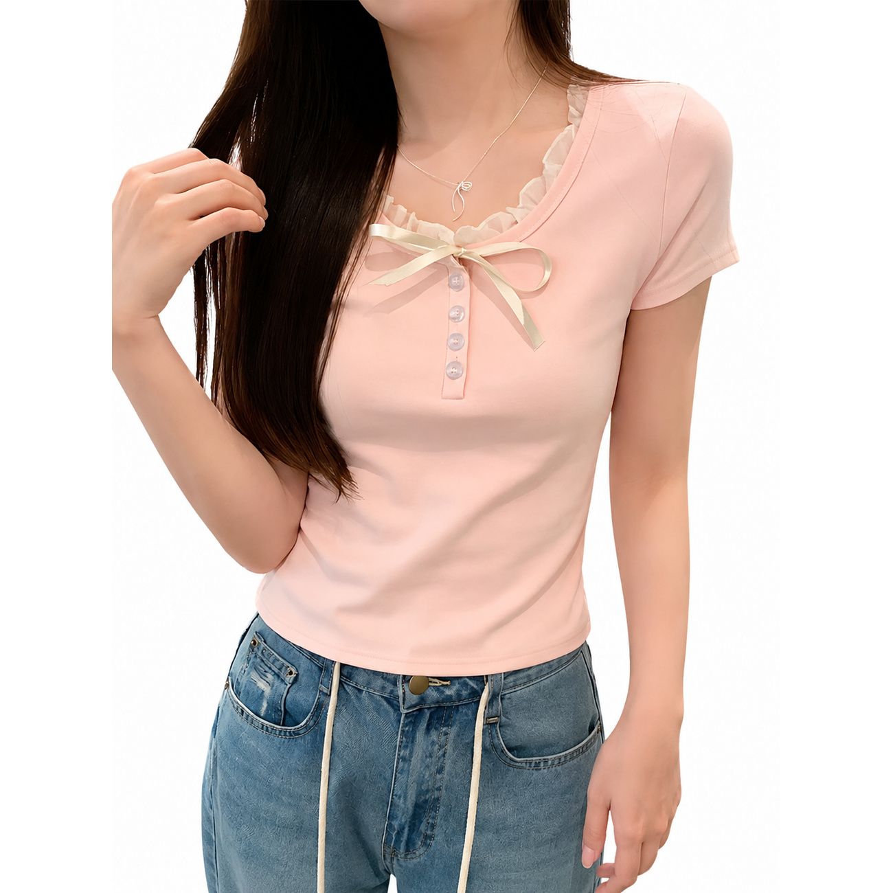 【地雷系・量産型】カットソー レディース 半袖 Tシャツ トップス リボン フリル ...