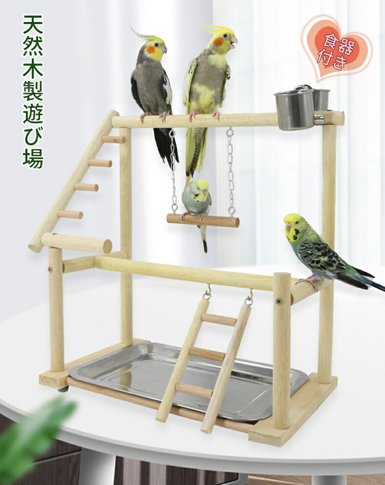 【楽天ランキング1位入賞】インコ 遊び場 二層 バード アスレチック 玩具 スタンド 止まり木 はしご 食器 水器 カゴ …