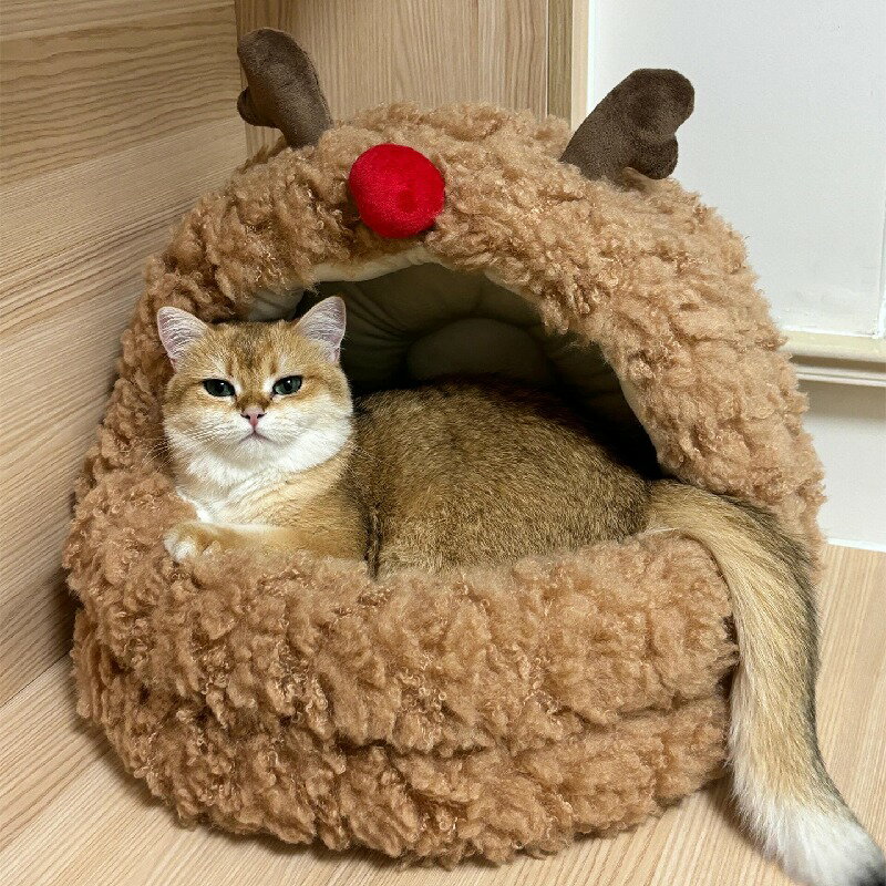 【冬用保温】ミュール猫ハウス 半閉鎖型デザイン 防寒ペットベッド 犬も可 ストレス軽減 四季対応 快眠..