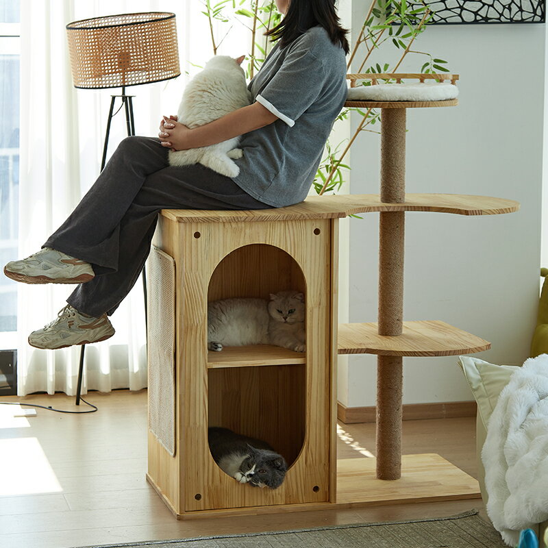 大型キャットタワー全面天然木猫すの...