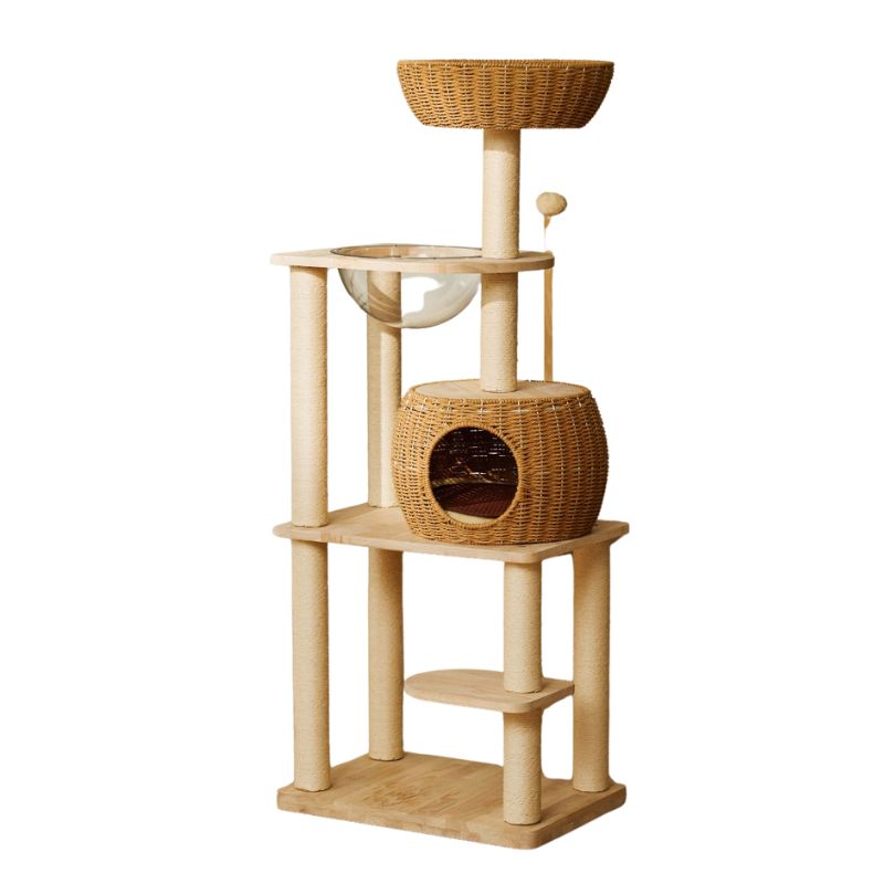 天然木製多機能キャットタワー省スペ...