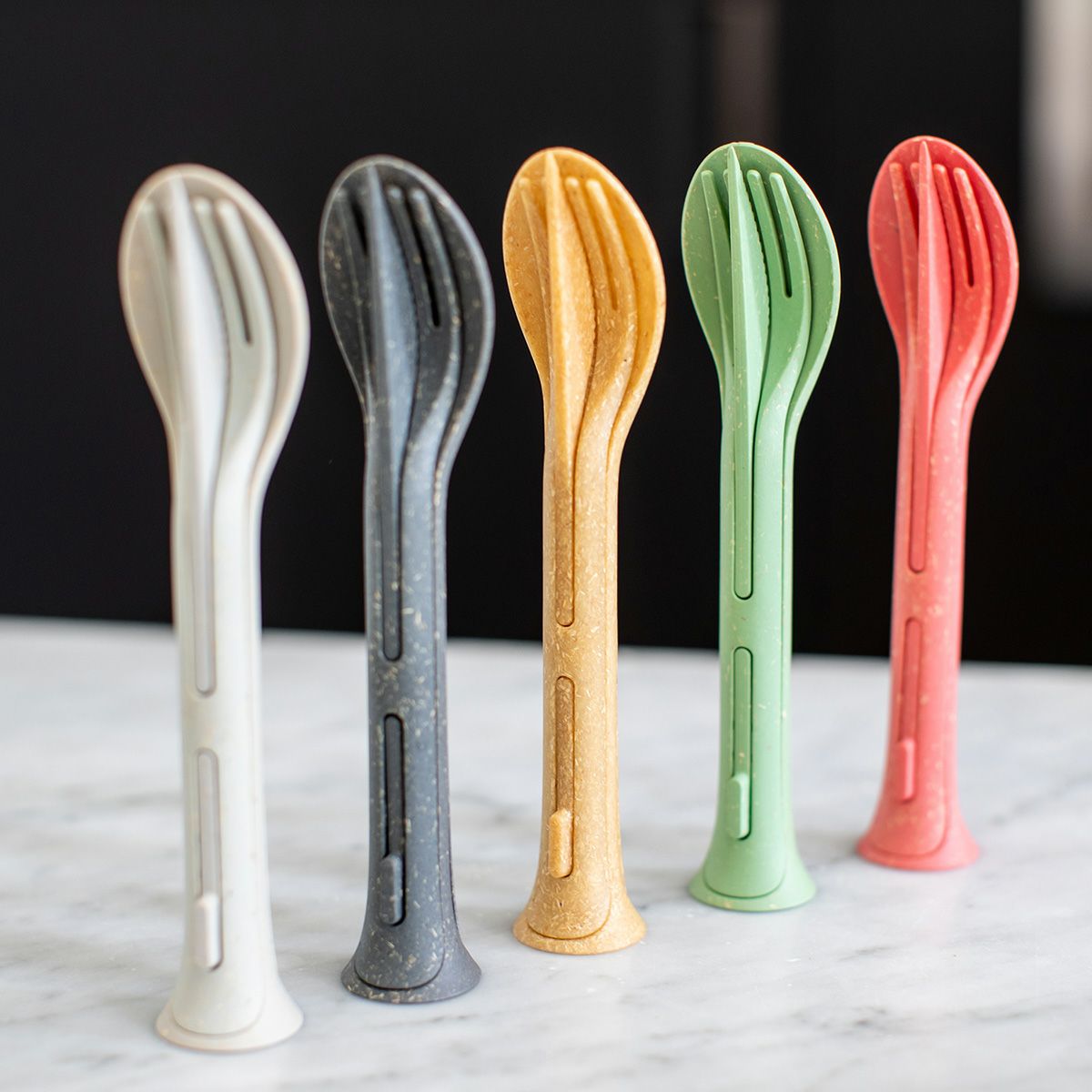 koziol(コジオル)/KLIKK カトラリーセット3 グレー/イエロー/グリーン アウトドア キャンプ プラスチック食器 テーブルウェア スプーン フォーク...