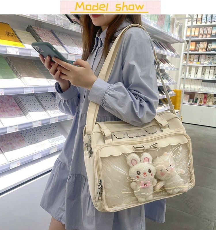 推し活クリアバッグ お気に入りのぬいぐるみをフェイクファーで優しくしっかり守り...