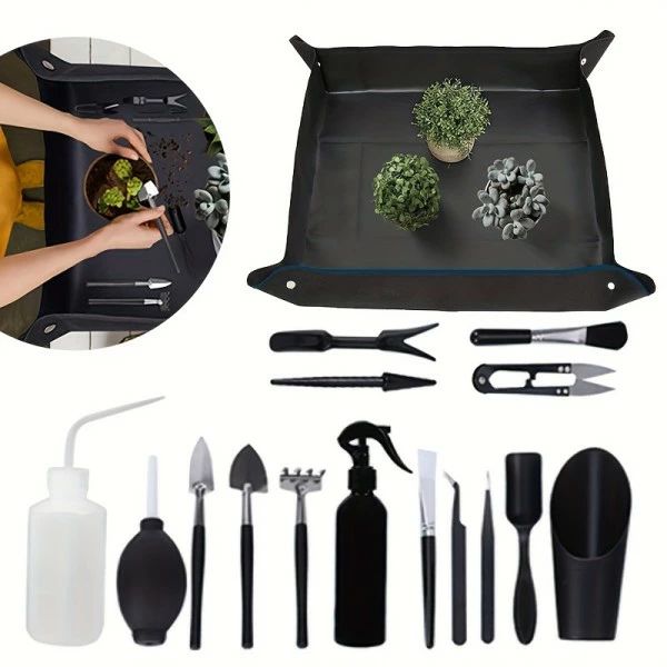 1個 コンパクトミニガーデンツールセット 多肉植物＆盆栽用 - 耐久性ステンレスハンドル、ツルハシ、シャベル、スプレーボトルなど多機
