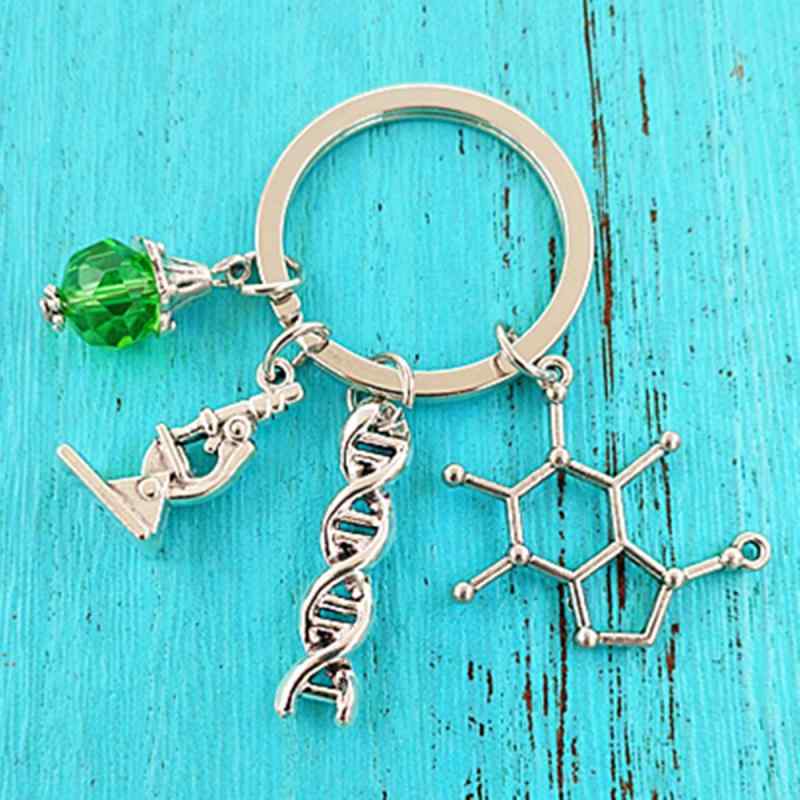 キーホルダー メンズ レディース キーリング アクセサリー 科学 ジュエリー 顕微鏡 DNA 医師 解剖学 ニューロン 生物学 合金 チャーム
