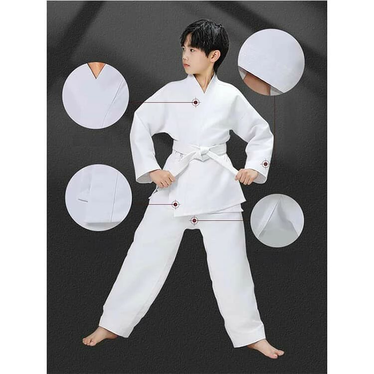SSWSTOREの空手着 柔道着 上下セット フルコンタクト 子供要 白帯 上下＋帯 授業用 100-180cm 空手 初心者 男女兼用 フルコンタクト 入門者向け 道｜アングル3