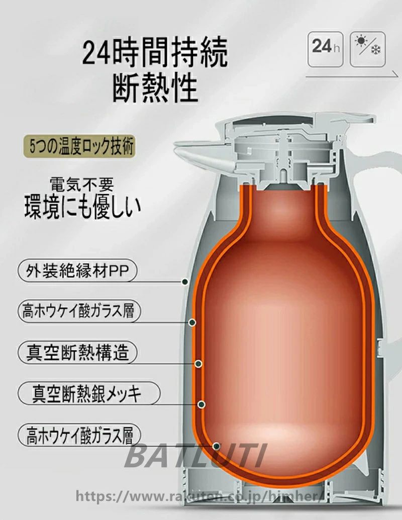 SSWSTOREの魔法瓶 ポット リビングポット 卓上ポット 大容量 保冷 保温 1L 1.3L 1.9L ハンディポット 真空構造 保温ポット 保冷ポット テーブルポ｜アングル3