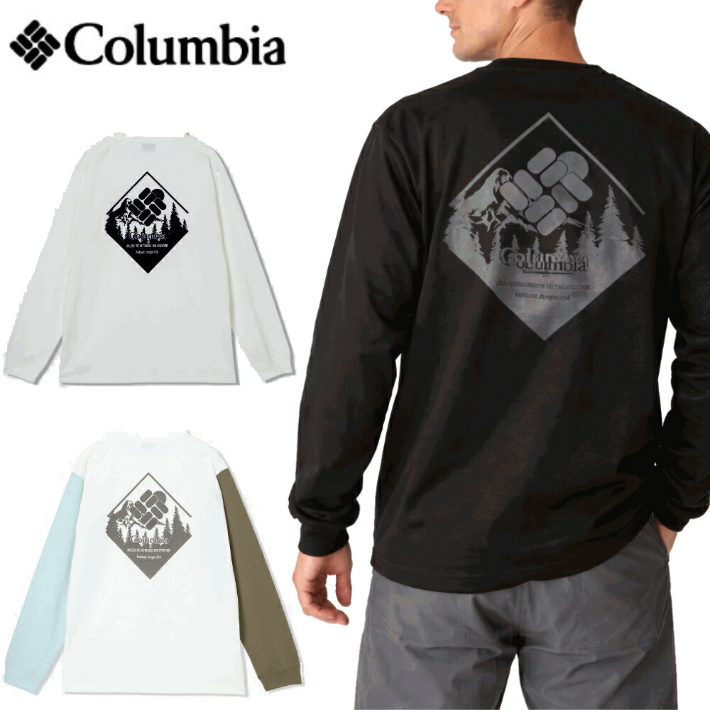乐天商城 - Columbia コロンビア アーバンハイクグラフィックロングスリーブTシャツ メンズレディース Tシャツ 長袖 ロンティ ロンT ロンスリ バックプリント 白ホワイト黒ブラックマルチ PG3669