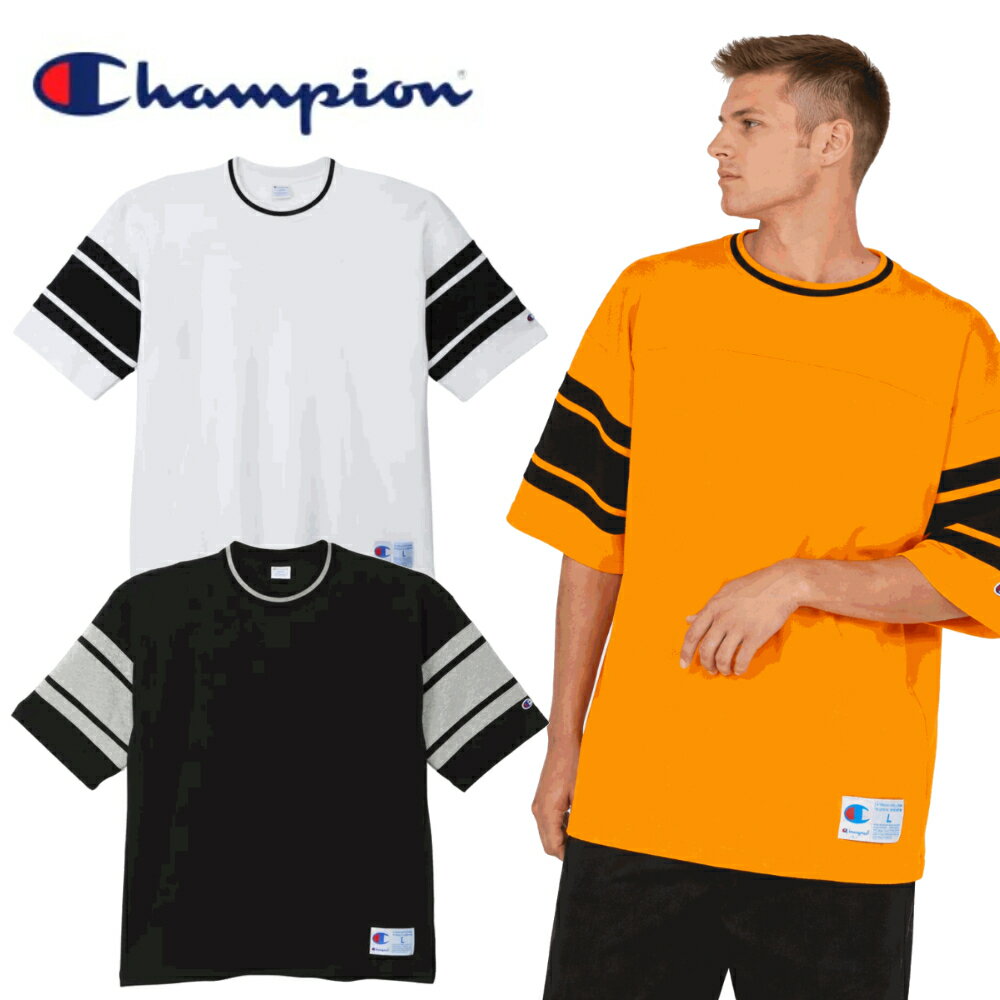 乐天商城 - Champion チャンピオン フットボールTシャツ メンズレディースユニセックス アクションスタイル ストリート 大きめ ビッグサイズ BIG 厚手 ヘビーウェイト C3-D334 ホワイト ブラック オレンジ