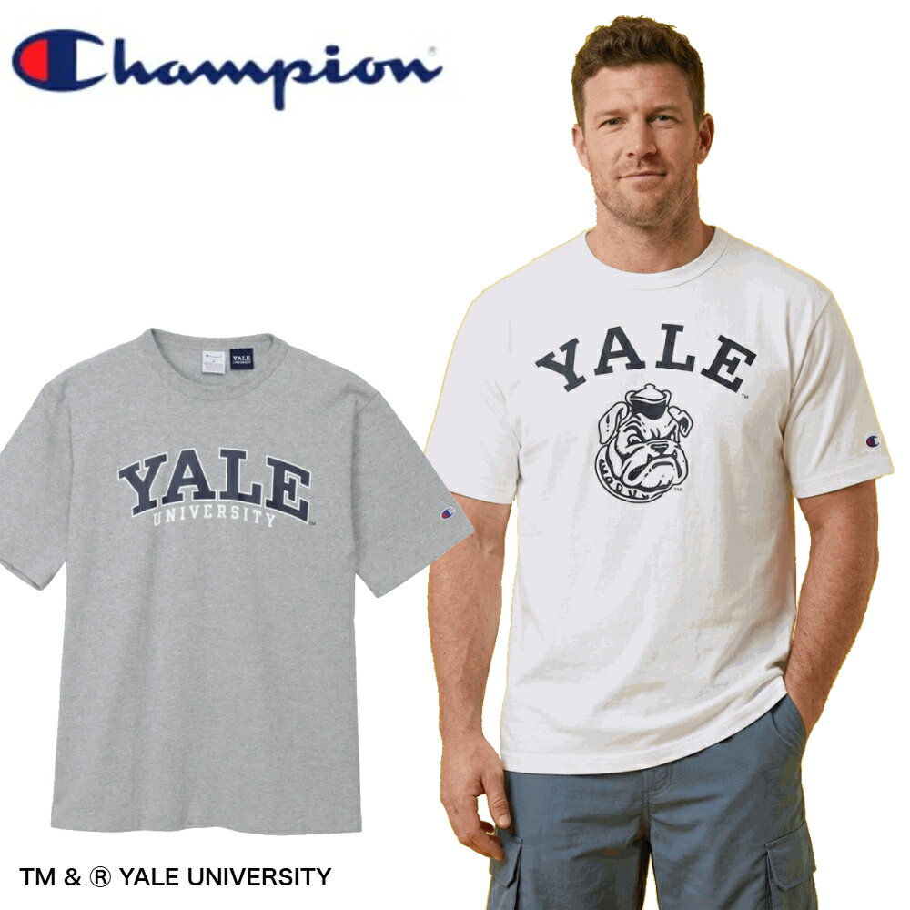 乐天商城 - Champion MADE IN USA Tシャツ T1011 ティーテンイレブン C5-D302 YALE イェール 大学 ブルドッグ カレッジ アメリカ製 ティーシャツ ホワイト グレー