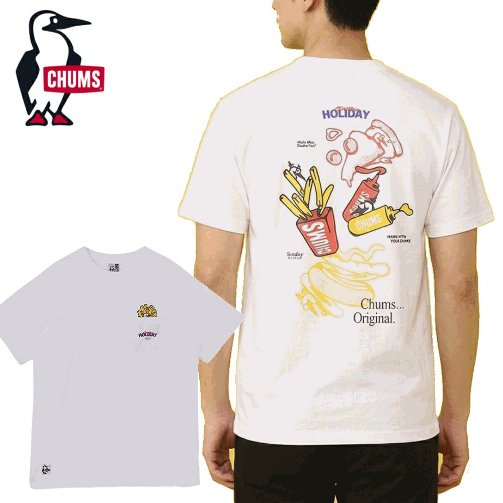乐天商城 - CHUMS Anti-Bug Fast Food Pocket T-Shirt チャムス アンチバグ ファストフード ポケットTシャツ CH01-2715 半袖 ティーシャツ 虫よけ ポテト ホットドッグ
