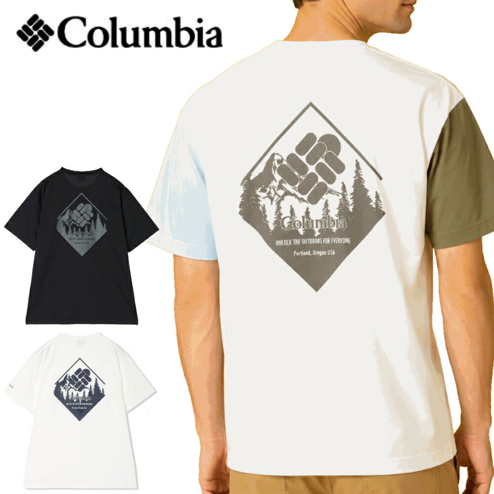 Rakuten - Columbia コロンビア アーバンハイクグラフィックショートスリーブTシャツ PG3033 半袖 ティーシャツ T-shirts メンズ レディース バックプリント アウトドア おしゃれ 吸湿速乾 ドライ ホワイト ブラック
