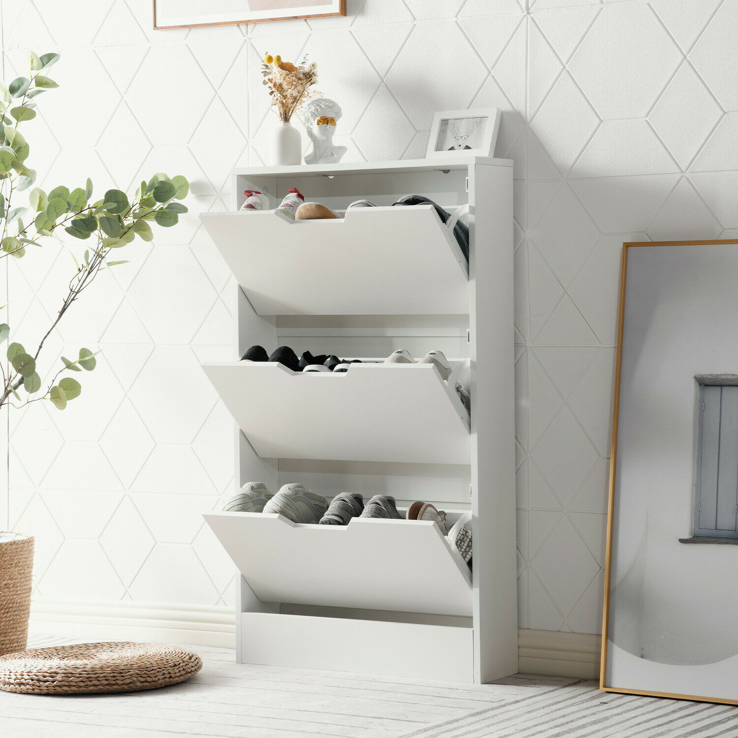 シューズラック スリム 省スペース 玄関収納 木目調 幅60 奥行17 高さ108cm おしゃれ 3段 靴棚 コンパ..