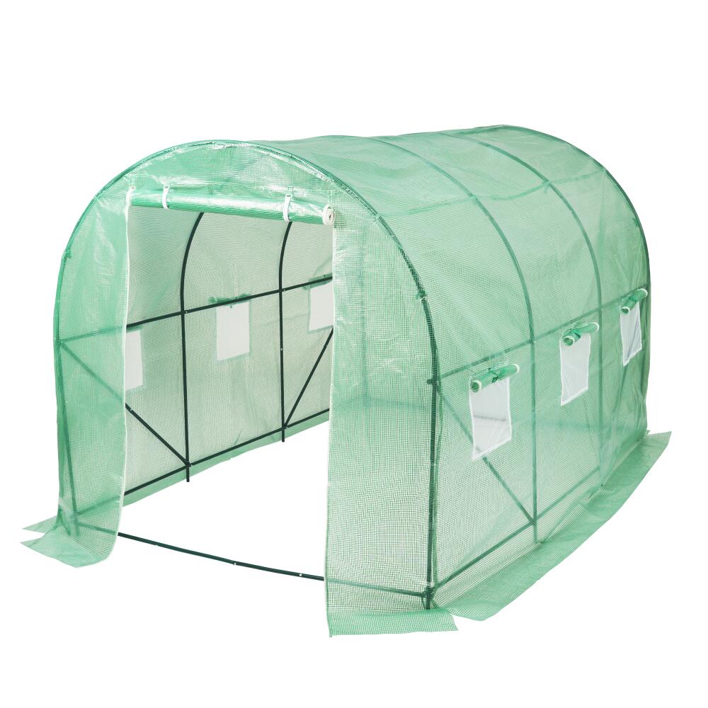 Rakuten - ビニールハウス 家庭用 大型 温室 212×300×193cm 防虫メッシュ付き ロールアップ式ドア付き 錆びにくいスチールフレーム PEカバー 屋外 組立式 家庭菜園用 温室ハウス