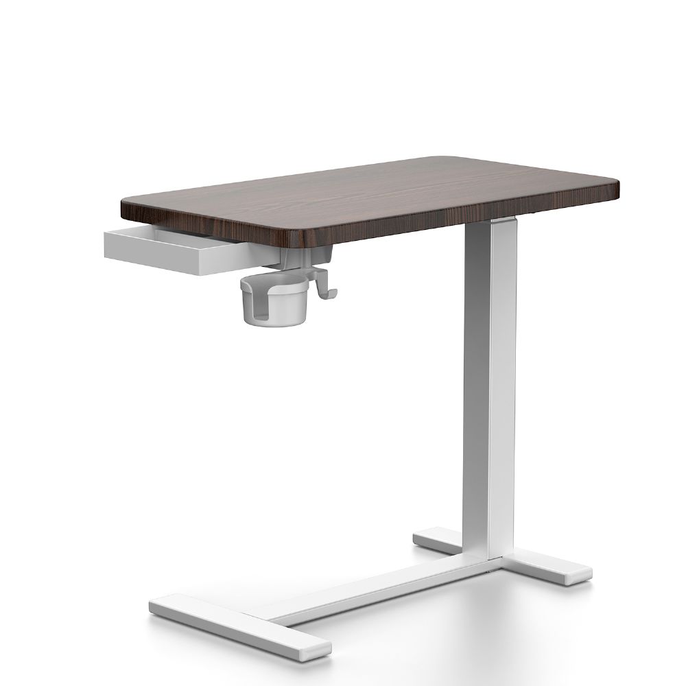 昇降式テーブル サイドテーブル 引き出し付き カップホルダー付き ガス圧 高さ調節 64〜102cm キャスタ..