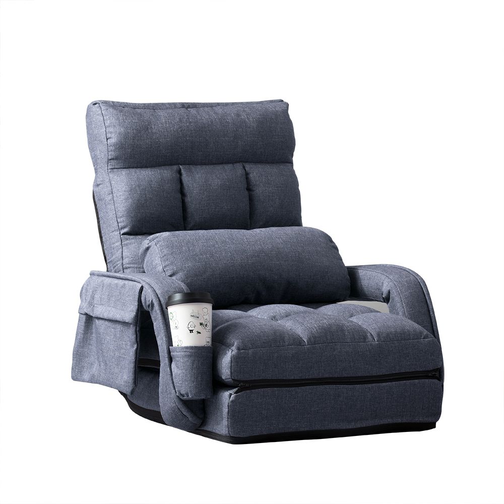 4wayリクライニングチェア 座椅子 折りたたみ 14段階リクライニング 肘掛け付き 小物収納 リネン生地 コンパクト 日本製ギア ごろ寝 一人暮らし おしゃれ 省スペース 軽量 持ち運び便利