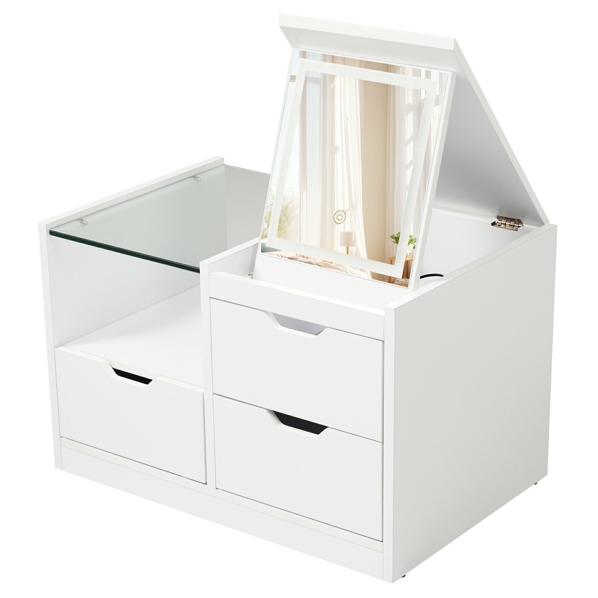 【レビュー投稿で5%OFFクーポン】ドレッサーテーブル ローテーブル LEDライト付きミラー 角度調整ミラ..