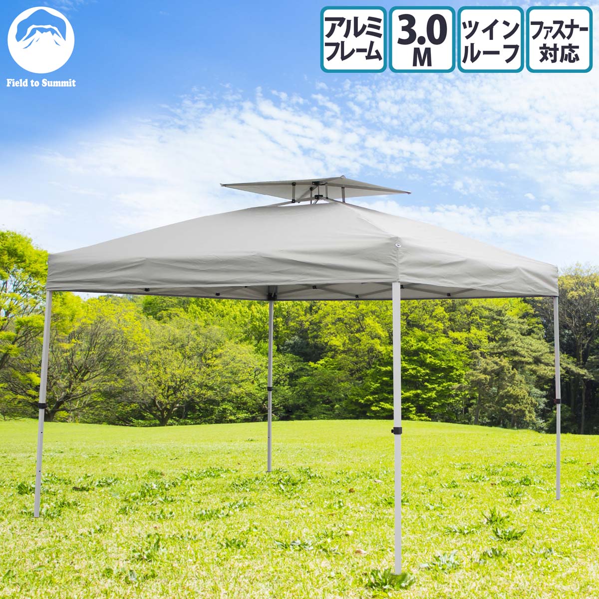 テント 大型 Field to Summit アルミワンタッチテント 300S ハイグレード ワンタッチ タープテント 3Mx3Mサイズ ツインルーフ 横幕1枚付 風抜け ルーフ テント パティオ 簡単 設営 タープ 自立式 日除け アウトドア ガーデン キャンプ BBQ タープ 簡易テント通販格安セール情報 楽天 通販