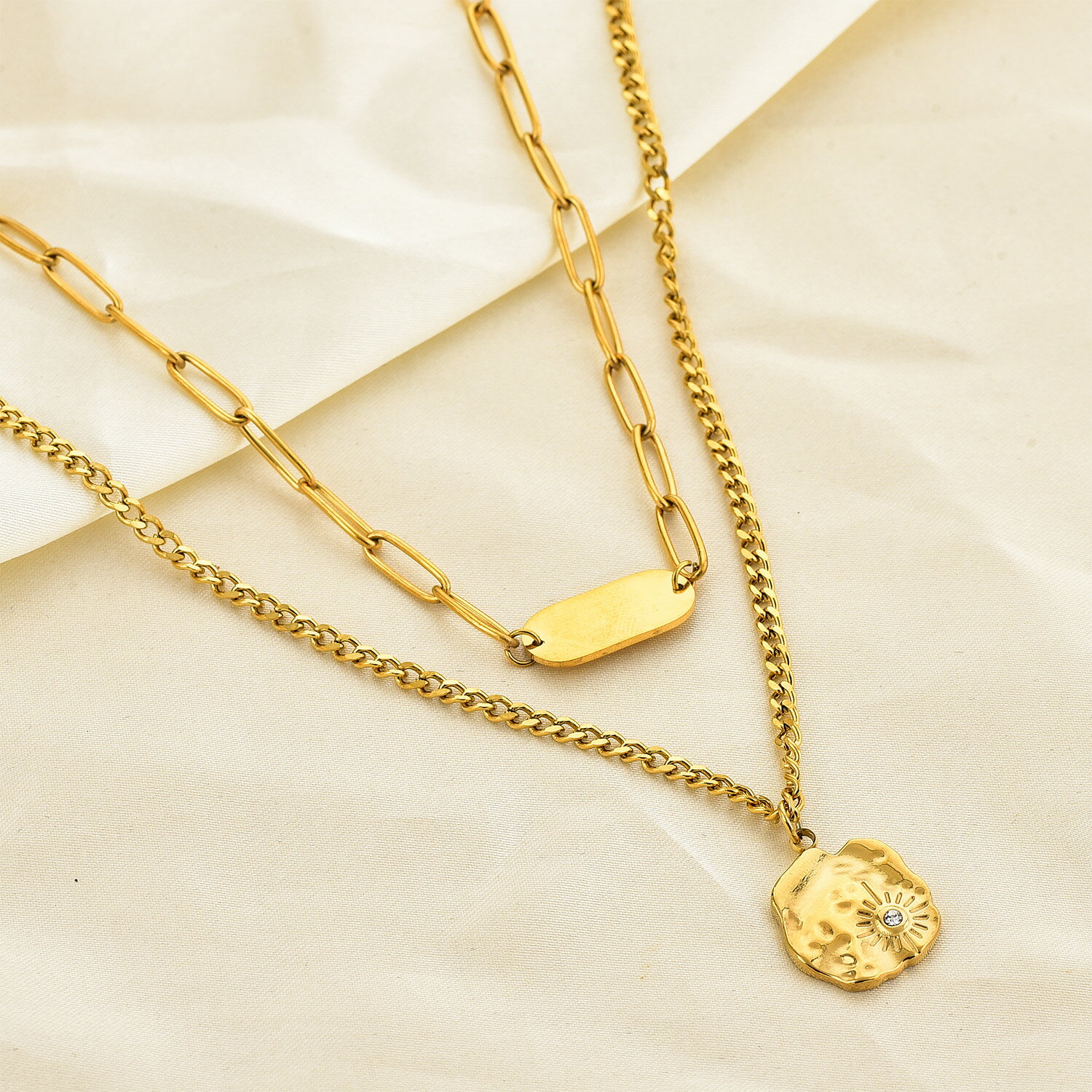 【任意の2点で 999 円Get!】ステンレス製 2連ネックレス レディース ネックレス ネックレスチェーン 金属アレルギー対応 二連 ロングネックチェーン レ...