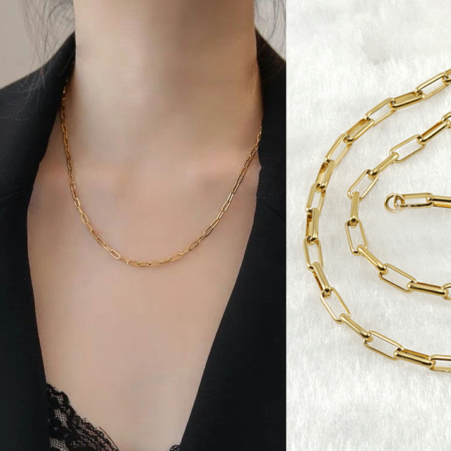 【任意の2点で 999 円Get!】錆びない ネックレス 変色しない ネックレス ペーパークリップチェーン 18K 変色しない ステンレス製ネックレス 金属アレ...