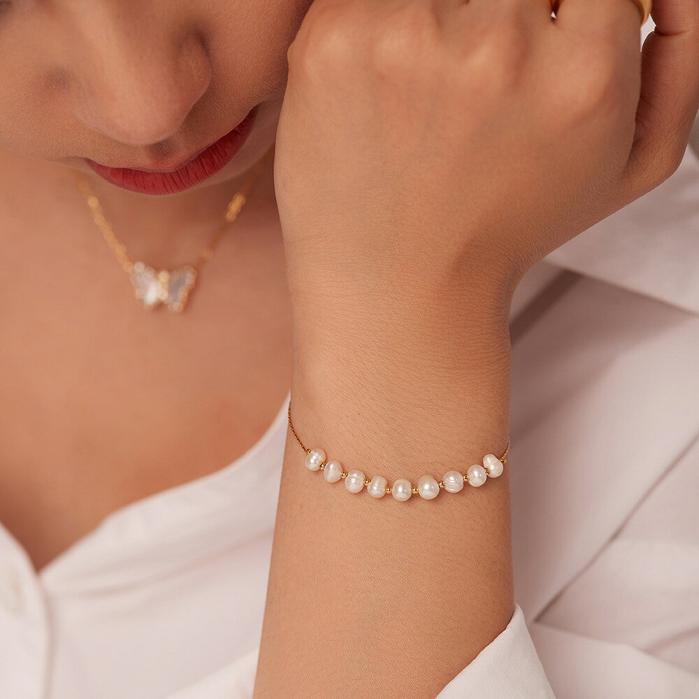 ST-Style楽天市場店の真珠 ブレスレット 細い 金属アレルギー対応 パールブレスレット シルバー 腕飾り ステンレス製 ゴールド 18金 真珠 腕飾り チェーン ファッション 女性/彼女/妻/娘 誕生日/記念日 送料無料｜アングル2