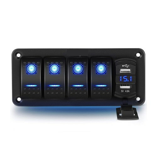 4 Gang Rocker Switch Panel with Dual USB Charger ǥ奢 USBťץ USB...