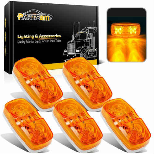 Trailer Marker LED Light Double Bullseye Amber 5個セット 12Vトレーラー マーカー アンバー ライト キャブ トラック アメリカ アメ車 ライト 車 LED クリアランスライト サイドマーカー ルーフ オレンジ カスタム