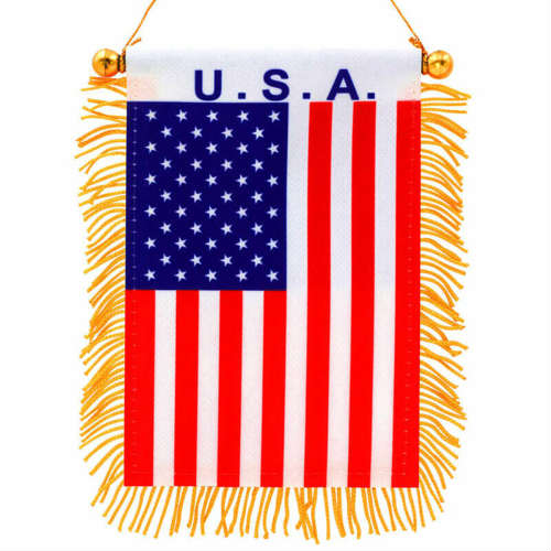 USA Fringy Window Hanging Flag 4X6 Inch アメリカ国旗 ウインド ハンギング フラッグ 星条旗 国旗 アメリカ フラッグ はた 吸盤付き インテリア フリンジ 